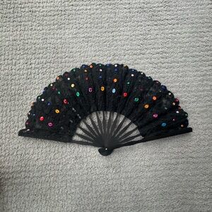Black Lace Hand Fan with Colorful Accents